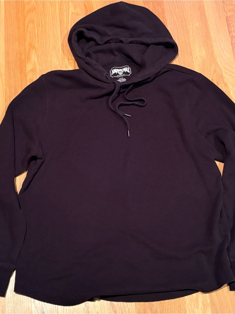 American Eagle Outfitters Black Hooded Waffle Knit Pullover